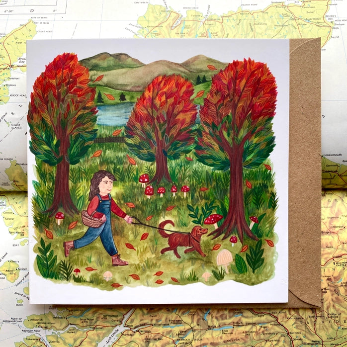 Dog Walks In The Woods Card By Samantha Dolan