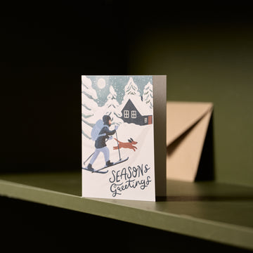 Lomond Paper Co Seasons Greeting's Midnight Skiing With Dog