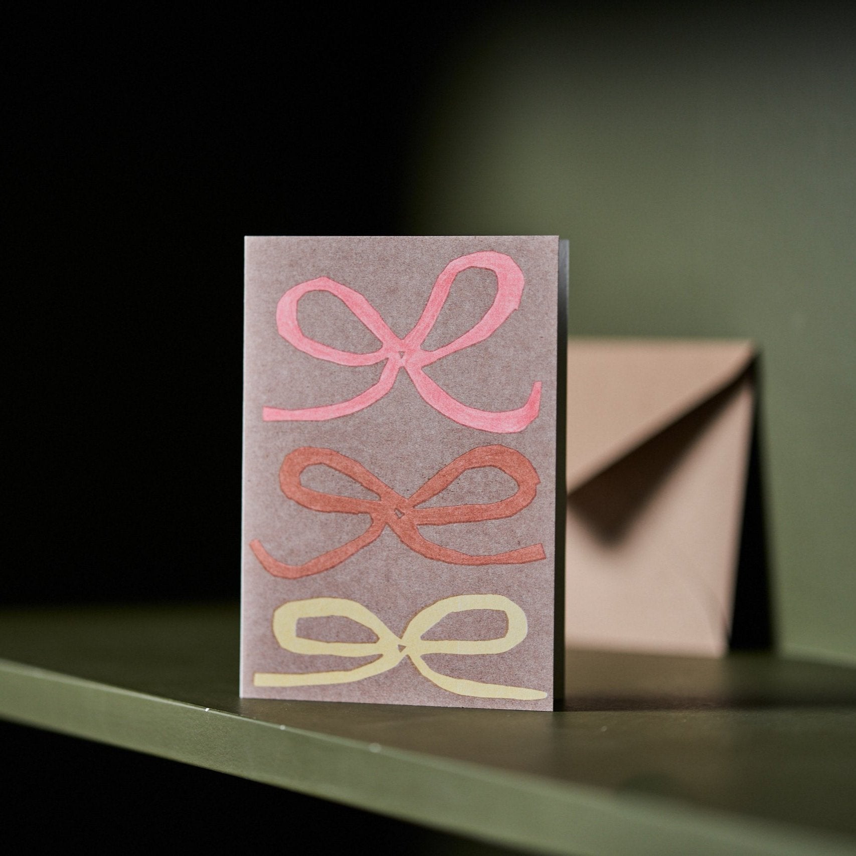 Hot Pink Press Three Bows Risograph Card Brown