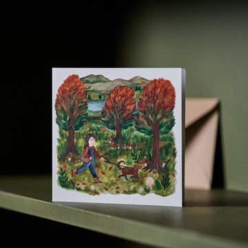 Dog Walks In The Woods Card By Samantha Dolan
