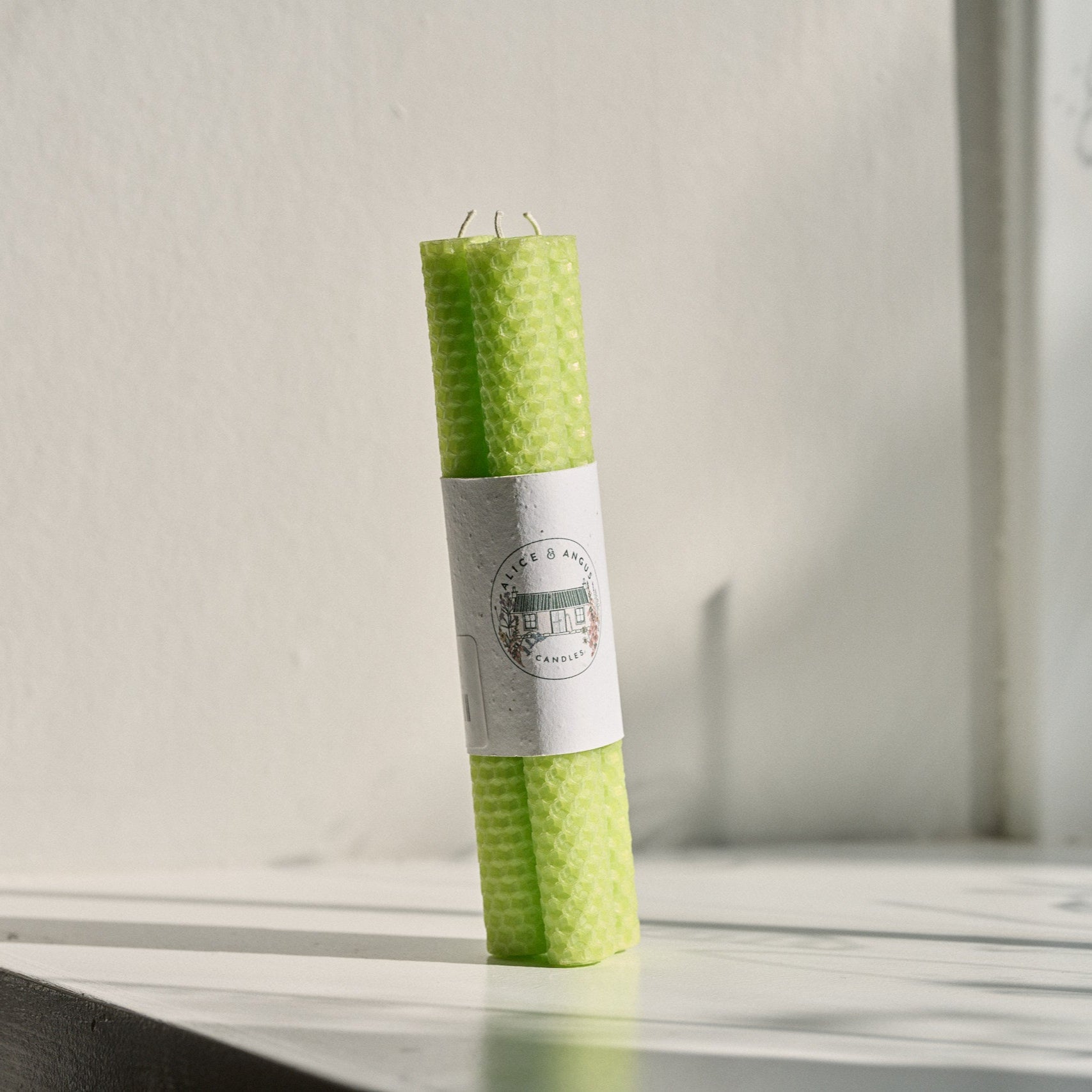 Beeswax Dinner Candle Trio In Lime Green